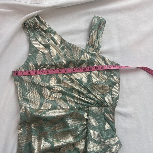 Adrianna Papell One Shoulder Dress in Green and Gold - Picture 6 of 7